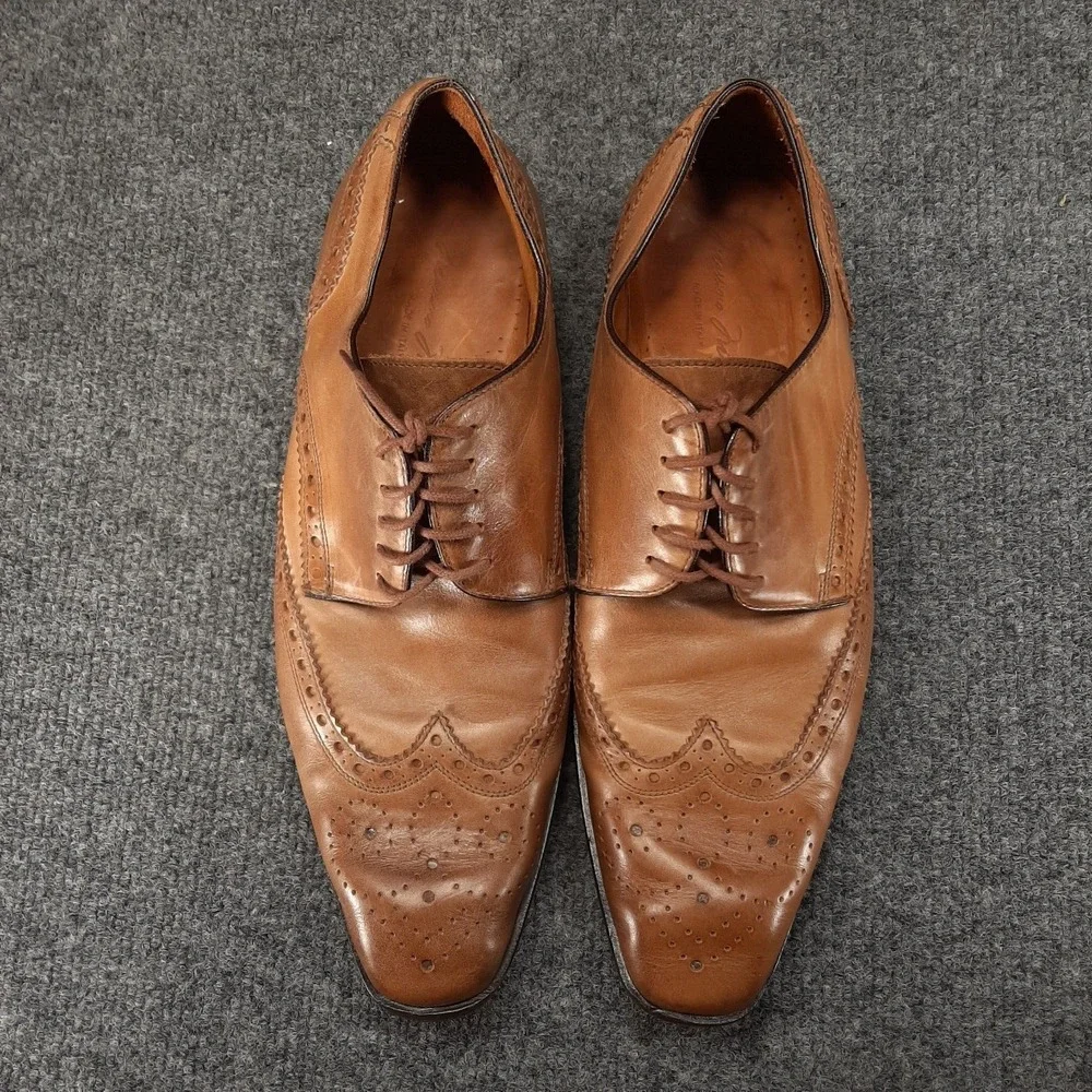 Massimo Matteo Cuoio Wingtip Leather Dress Shoes Men's Size 9M Made in Italy